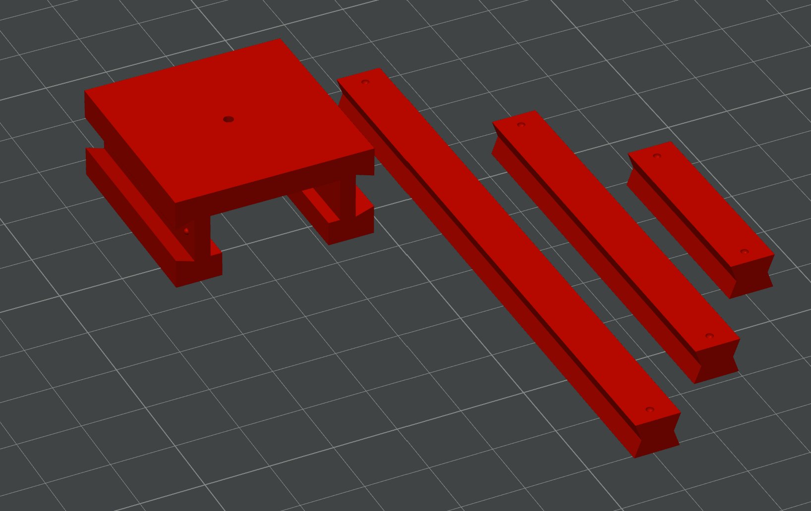 Microwave Vial Holding System—3D render showing stopper and three tenon sizes